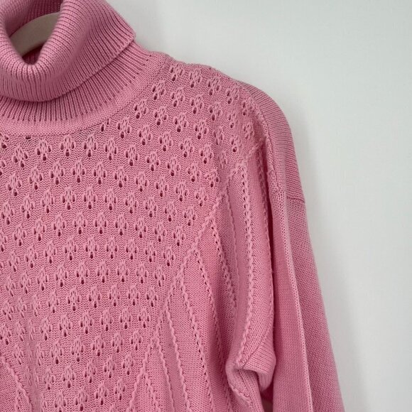 VTG World Famous Skiing Womens Turtleneck Knit Sweater Size L Wool Pink Barbie - Picture 3 of 7